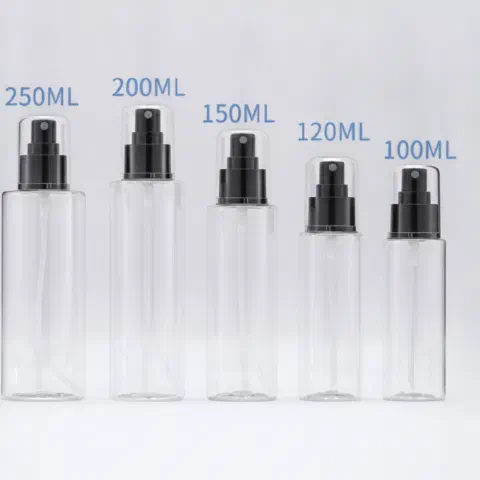 Clear flat shoulder spray bottle, packaging option 57